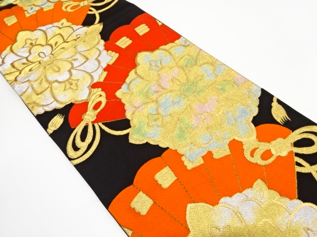 アンティーク　桧扇に華紋織り出し袋帯（着用可）